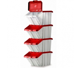 Stacked Picking Bins with Red Hinged Lids