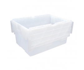 Clear (Transparent) Plastic Crates 55 Litre with Hinged Attached Lids