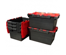 Large Plastic Heavy Duty Crates in Black and Red: 80 Litres
