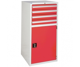 Euroslide cabinet with 4 drawers and 1 cupboard in red