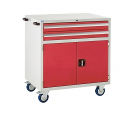 Mobile Euroslide cabinet with 2 drawers and 1 cupboard in red
