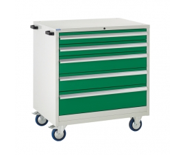 Mobile Euroslide cabinet with 5 drawers in green
