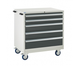 Mobile Euroslide cabinet with 5 drawers in grey