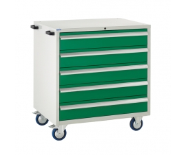 Mobile Euroslide cabinet with 5 drawers in green