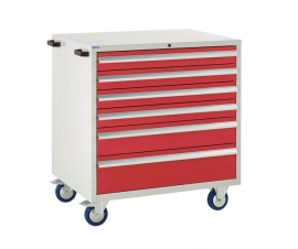 Mobile Euroslide cabinet with 6 drawers in red