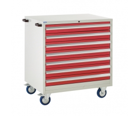 Mobile Euroslide cabinet with 7 drawers in red