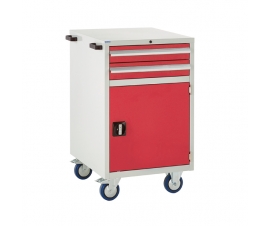 Mobile Euroslide cabinet with 2 drawers and 1 cupboard in red