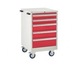 Mobile Euroslide cabinet with 5 drawers in red