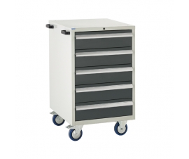 Mobile Euroslide cabinet with 5 drawers in grey