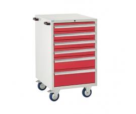 Mobile Euroslide cabinet with 6 drawers in red