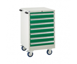 Mobile Euroslide cabinet with 7 drawers in green