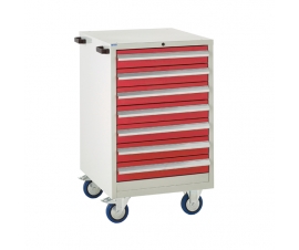 Mobile Euroslide cabinet with 7 drawers in red