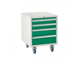 Under bench Euroslide cabinet with 4 drawers in green