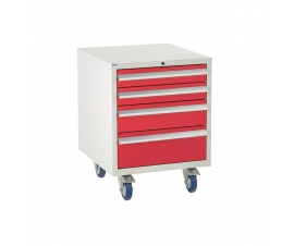 Under bench Euroslide cabinet with 4 drawers in red
