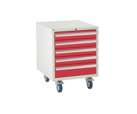 Under bench Euroslide cabinet with 5 drawers in red