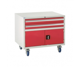 Under bench Euroslide cabinet with 2 drawers and 1 cupboard in red