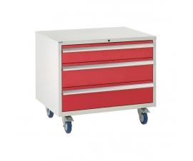 Under bench Euroslide cabinet with 3 drawers in red