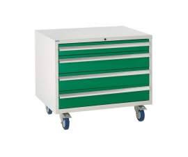 Under bench Euroslide cabinet with 4 drawers in green