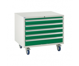 Under bench Euroslide cabinet with 5 drawers in green
