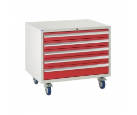 Under bench Euroslide cabinet with 5 drawers in red