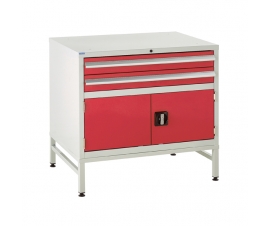 Under bench Euroslide cabinet and stand with 2 drawers and 1 cupboard in red