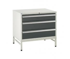 Under bench Euroslide cabinet and stand with 3 drawers in grey
