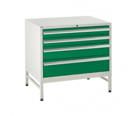 Under bench Euroslide cabinet and stand with 4 drawers in green