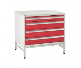 Under bench Euroslide cabinet and stand with 4 drawers in red