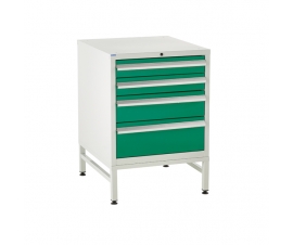 Under bench Euroslide cabinet and stand with 4 drawers in green
