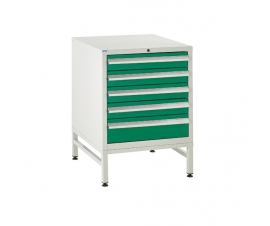 Under bench Euroslide cabinet and stand with 5 drawers in green