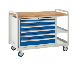 Trolley with beech top and 5 drawers