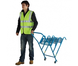 Blue 3 Step Unit with Handrail and Rear Wheels