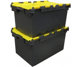 Black And Yellow ALC Containers Stacked With Closed Lids