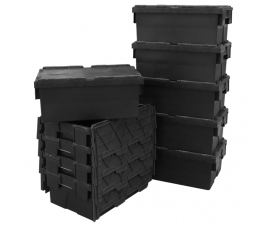 Nesting And Stacking Black Plastic Containers