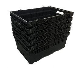 Black Bail Arm Stacking & Nesting (600 x 400 x 253mm) Ventilated Crate Nested