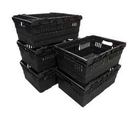 Black Bail Arm Stacking & Nesting (600 x 400 x 253mm) Ventilated Crate Stacked and Nested