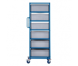 Mobile Tray Rack With 6 Euro Containers Side View