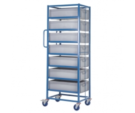 Mobile Tray Rack With 7 Euro Containers Back View