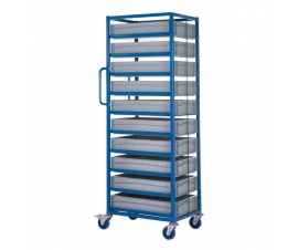 Mobile Tray Rack With 10 Euro Containers Back View