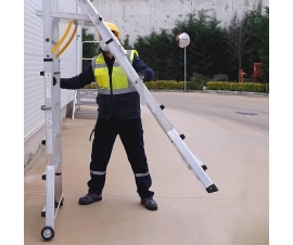 Folding Telescopic Large Platform Stepladder In Use