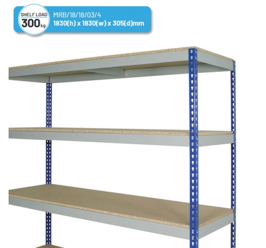 Medium Duty Rivet Racking Shelving Bay (1830h x 1830w x 305d mm) with 4 Shelves