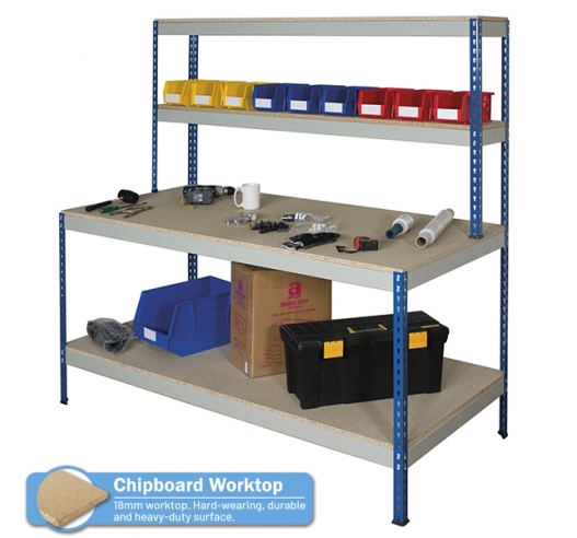 Rivet Workstation Bench with Full Undershelf