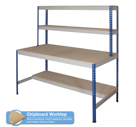 Rivet Workstation Bench with Half Undershelf