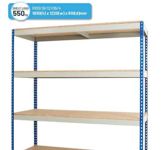 Heavy Duty Rivet Racking - Wide Shelving Bay (1830h x 1220w x 610d mm) with 4 Shelves