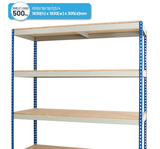 Heavy Duty Rivet Racking - Wide Shelving Bay (1830h x 1830w x 305d mm) with 4 Shelves