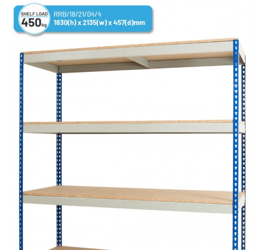 Heavy Duty Rivet Racking - Wide Shelving Bay (1830h x 2135w x 457d mm) with 4 Shelves