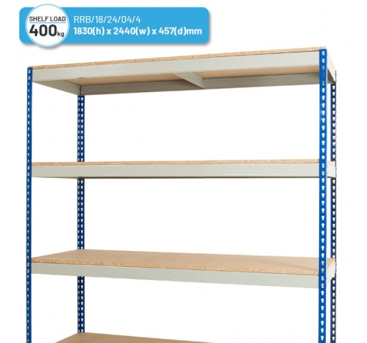 Heavy Duty Rivet Racking - Wide Shelving Bay (1830h x 2440w x 457d mm) with 4 Shelves