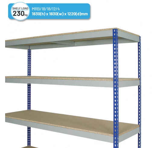 Medium Duty Rivet Racking Shelving Bay (1830h x 1830w x 1220d mm) with 4 Shelves