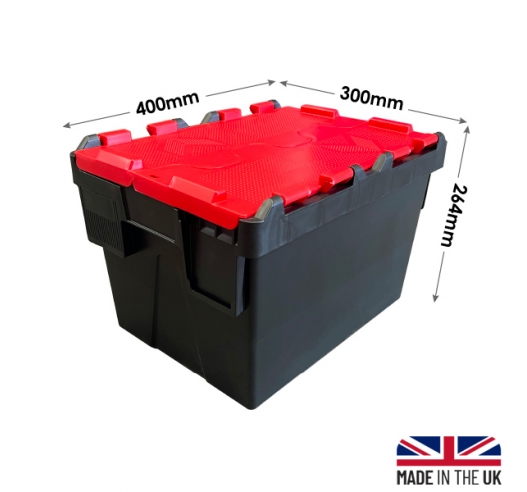 Black and Red Attached Lid Container 22 Litres