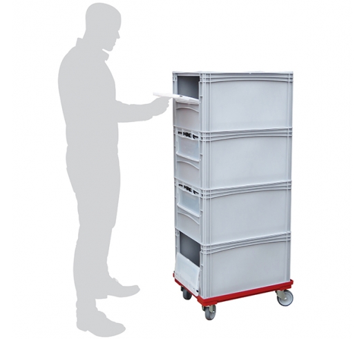 Order Picking Trolley with 4 Euro Containers with Drop Down Doors